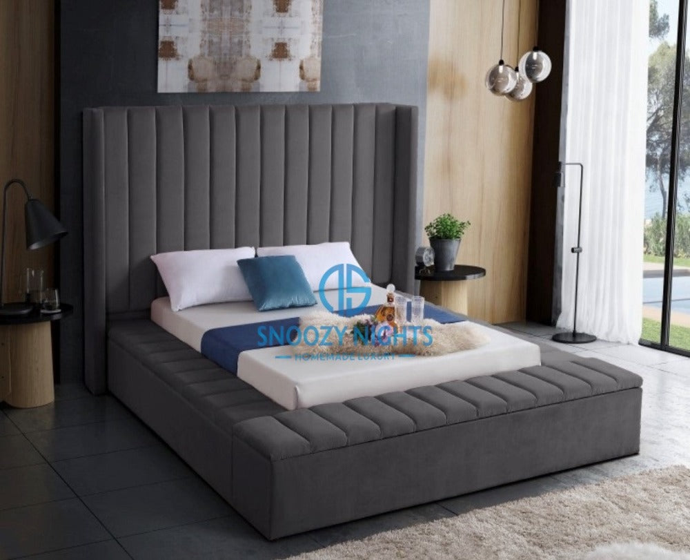 Destiny Panel Wingback Luxury Ambassador Bed Frame with optional storage