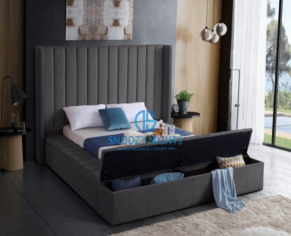 Destiny Panel Wingback Luxury Ambassador Bed Frame with optional storage