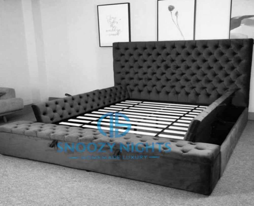 ambassador bed with storage - ambassador bed frame - midnight chesterfield ambassador buttoned bed frame
