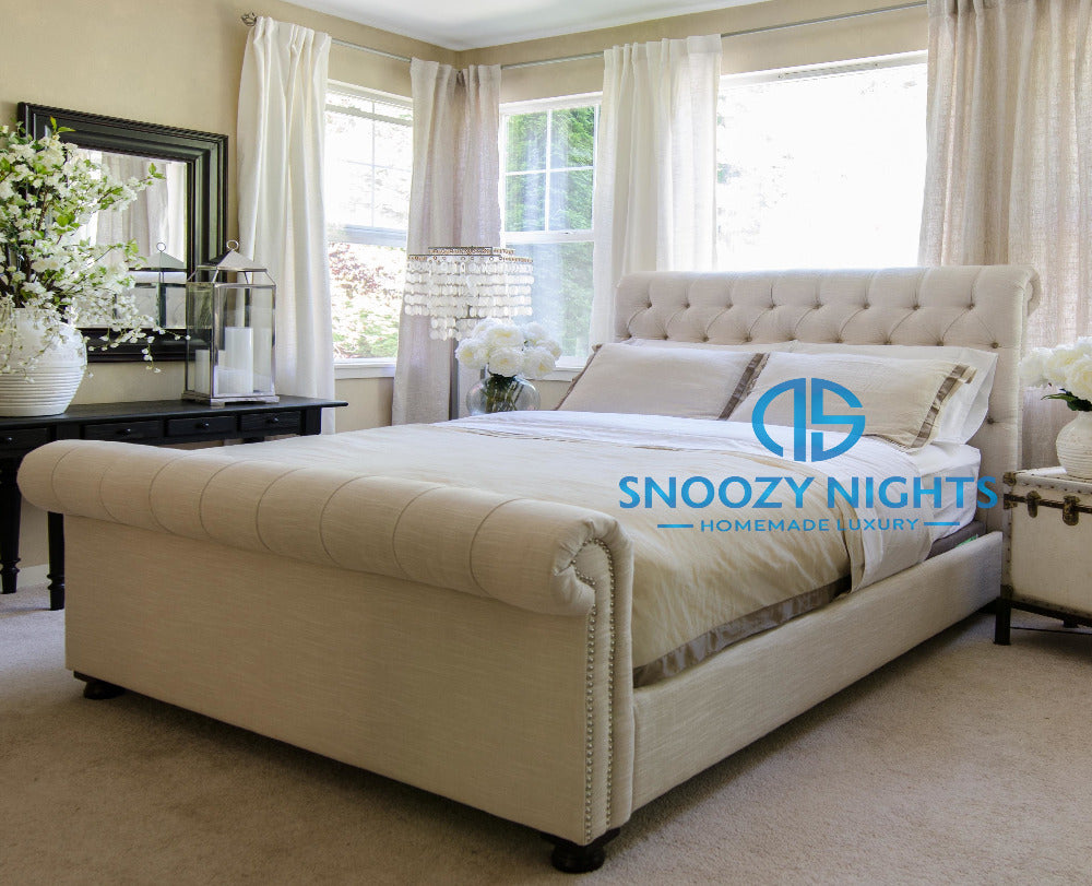 Lara Scroll Sleigh Studded Deluxe Bed Frame