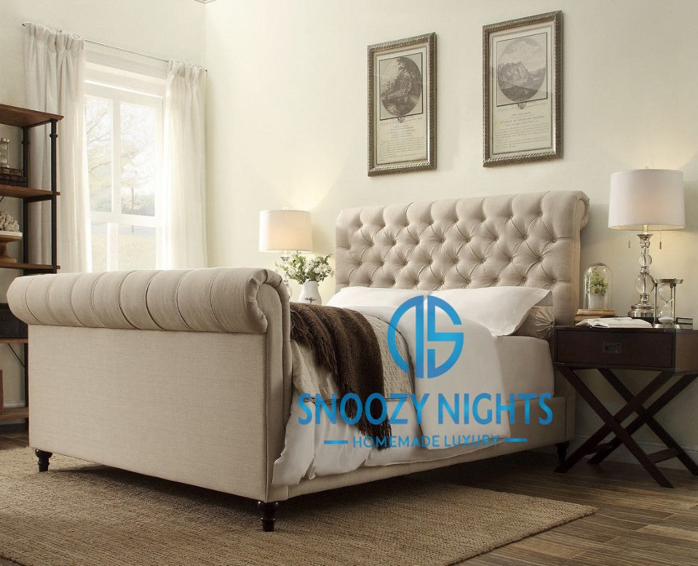 Danique Scroll Sleigh Chesterfield Bed Frame