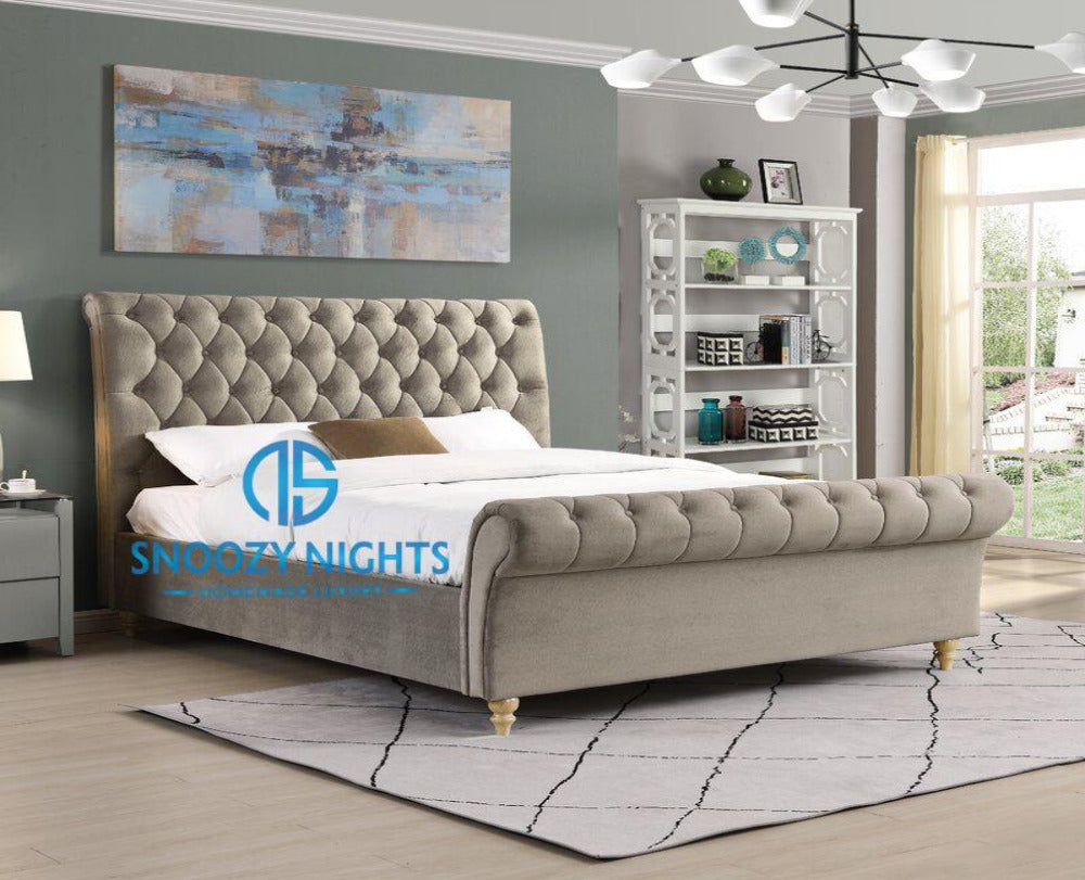 Jade Scroll Sleigh Chesterfield Bed Frame