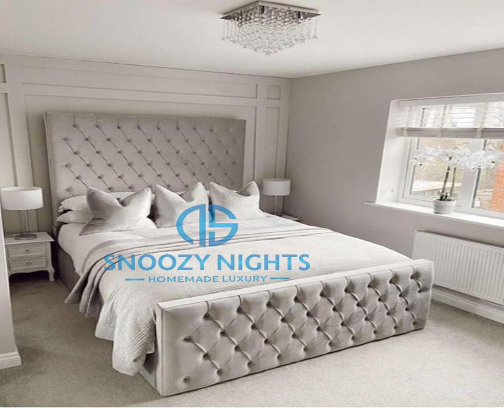 Melissa Buttoned Sleigh Chesterfield Bed Frame Available with Storage Options