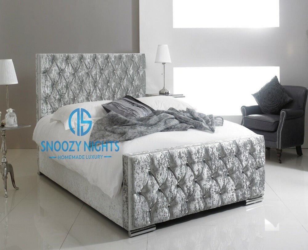 Valentino Buttoned Sleigh Chesterfield Bed Frame Available with Storage Options