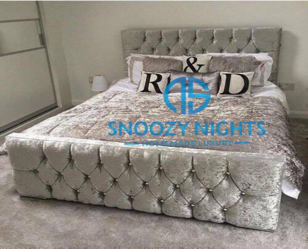 Edwina Buttoned Sleigh Chesterfield Bed Frame Available with Storage Options