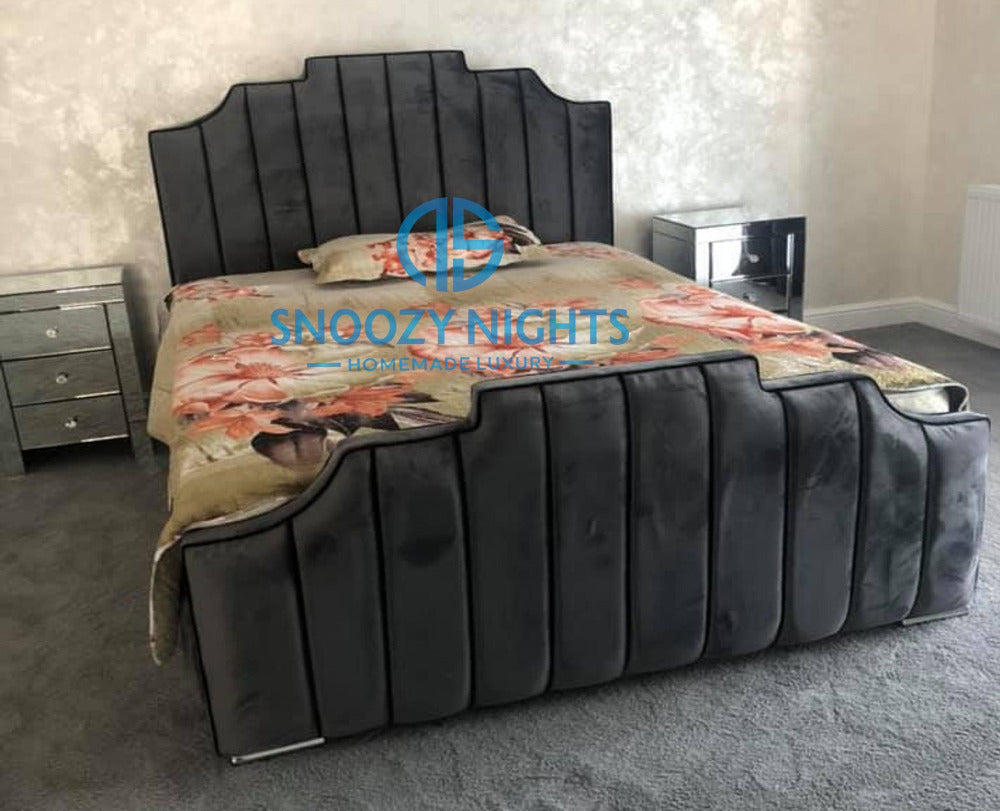 Art Deco Step Panel Sleigh Chesterfield Bed Frame
