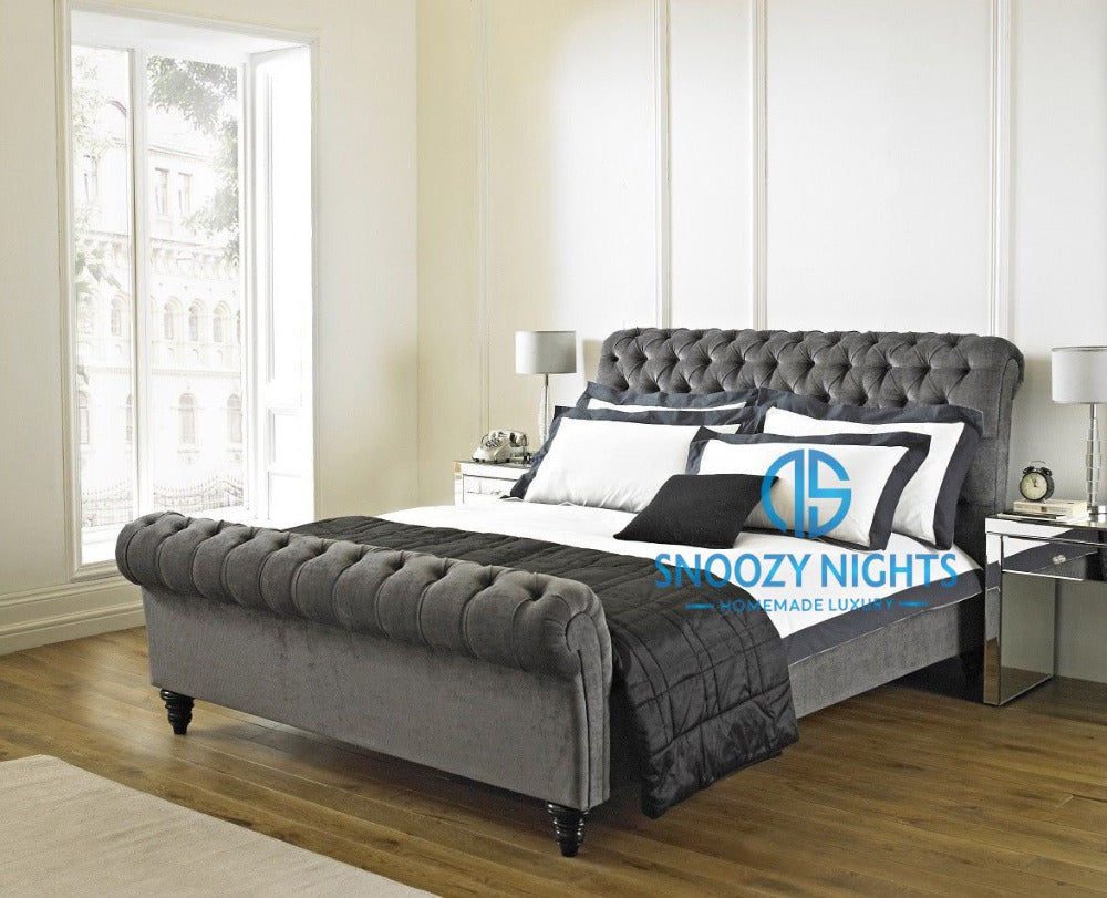 Amber Scroll Sleigh Chesterfield Bed Frame