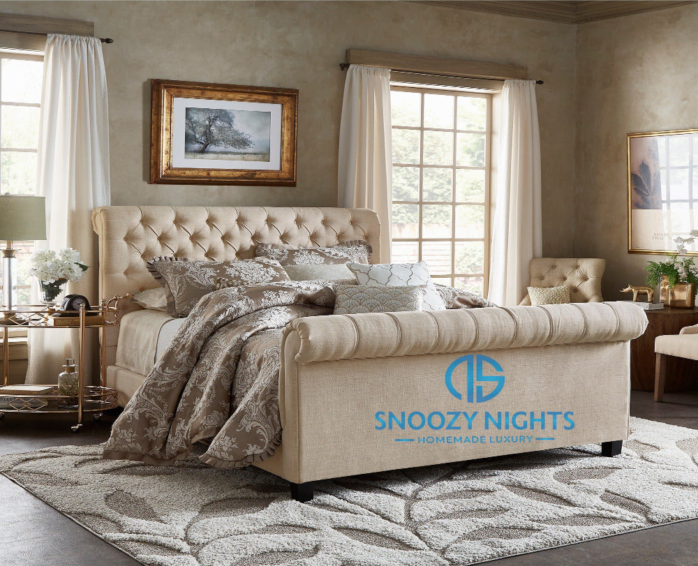 Mila Scroll Sleigh Chesterfield Bed Frame