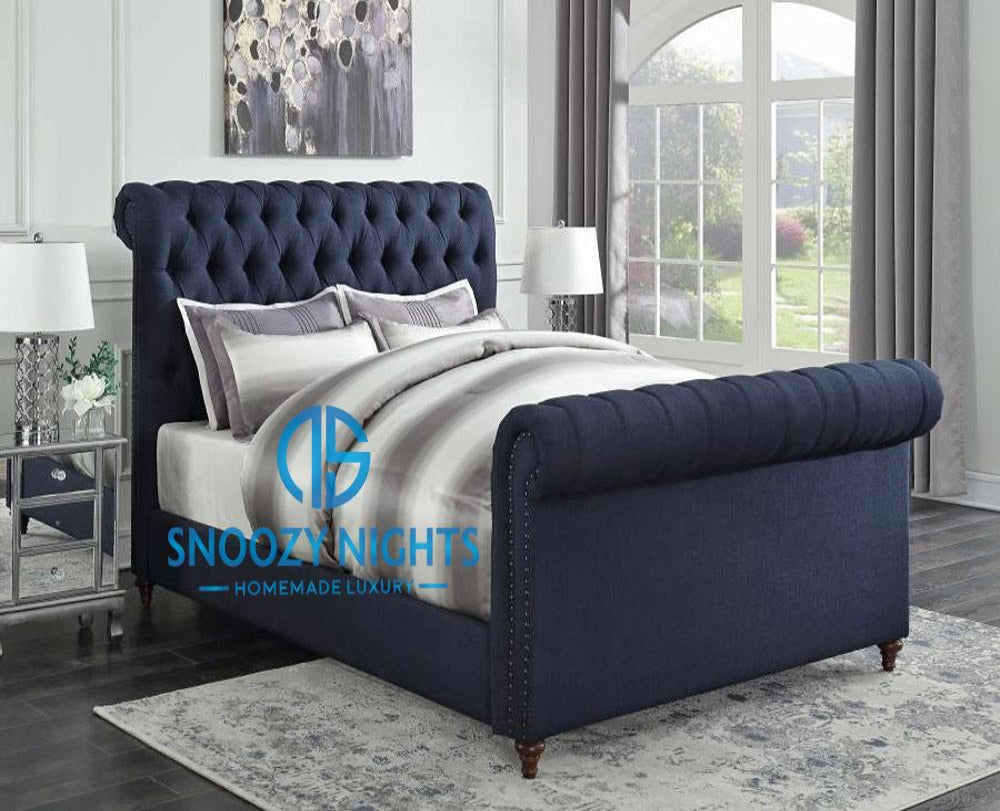 Charlotte Scroll Sleigh Studded Deluxe Bed Frame - 3ft single scroll beds