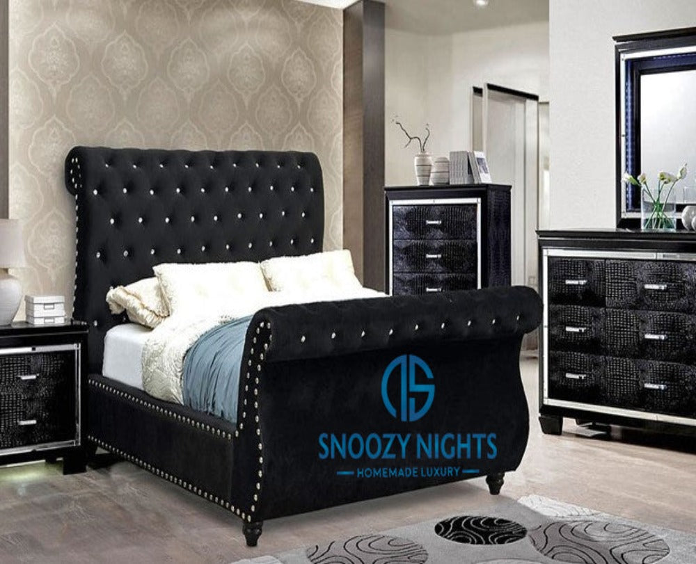 Tessa Swan Studded Luxury Chesterfield Sleigh Bed Frame