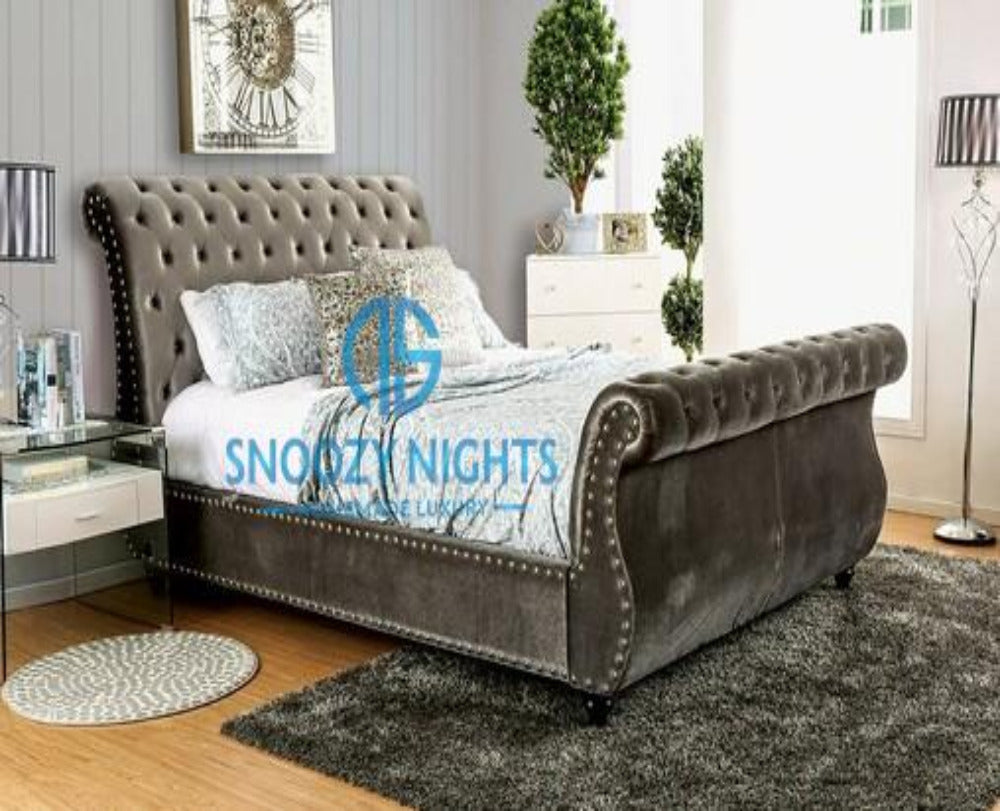 Laura Swan Studded Luxury Chesterfield Sleigh Bed Frame