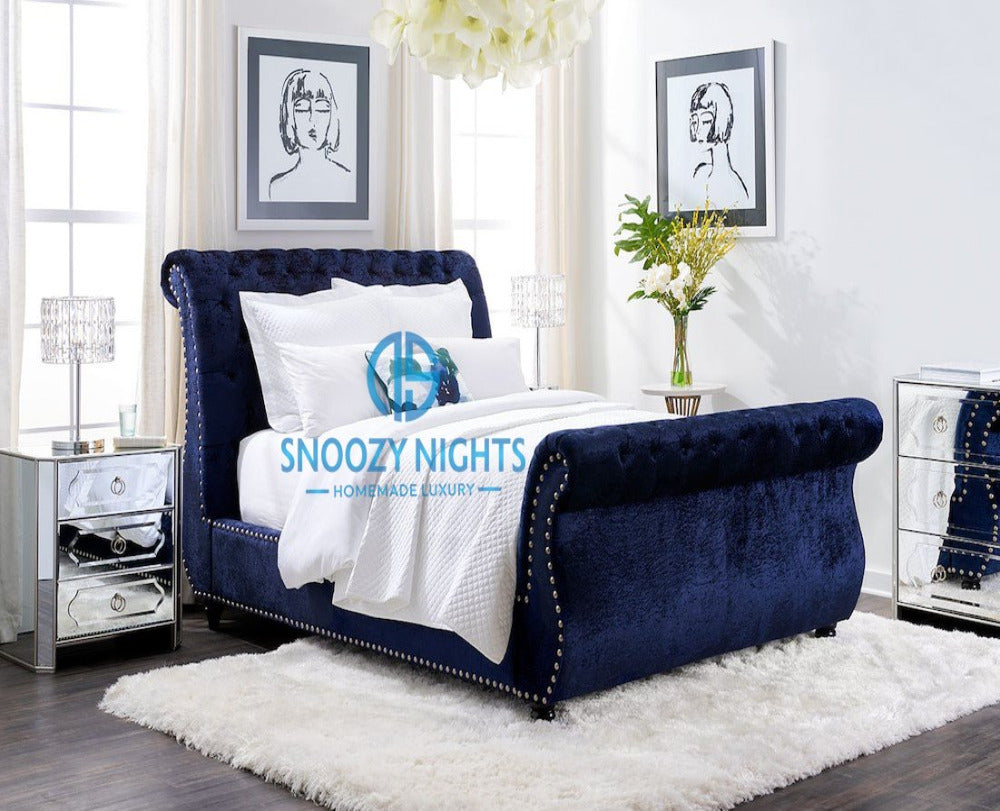 Senna Swan Studded Luxury Chesterfield Sleigh Bed Frame