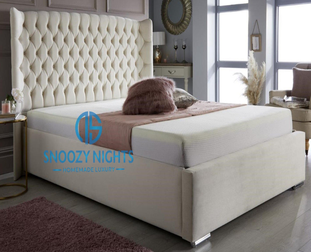 Tyrah Wide Wingback Curved Bed Frame Available with Storage Options