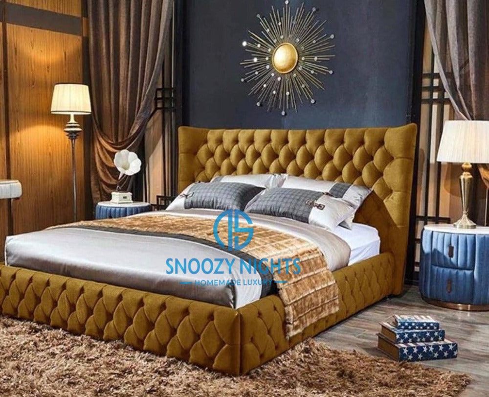 Mario Wide Wingback Curved Bed Frame