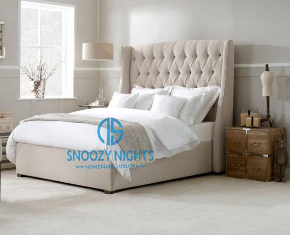 Harvey Luxury Curved Wingback Bed Frame Available with Storage Options